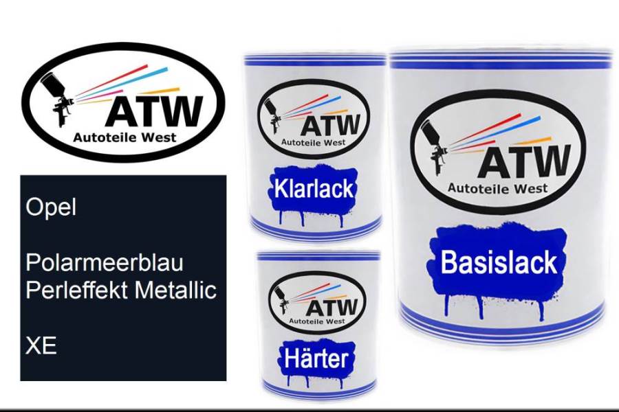 Opel, Polarmeerblau Perleffekt Metallic, XE: 1L Lackdose + 1L Klarlack + 500ml Härter - Set, von ATW Autoteile West.